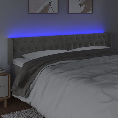 Zagłówek do łóżka z LED, jasnoszary, 203x16x78/88 cm, aksamit