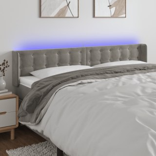 Zagłówek do łóżka z LED, jasnoszary, 203x16x78/88 cm, aksamit