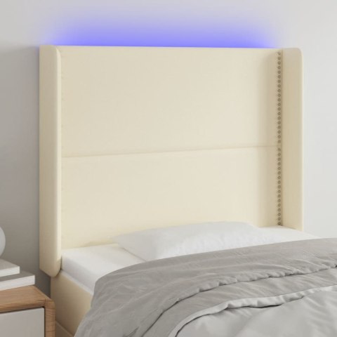 Zagłówek do łóżka z LED kremowy 103x16x118/128cm sztuczna skóra