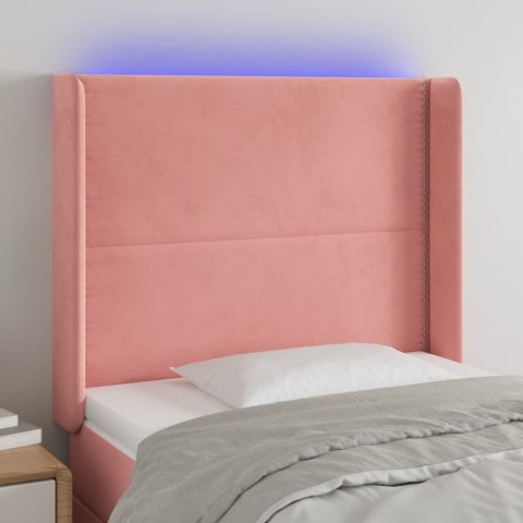 Zagłówek do łóżka z LED, różowy, 93x16x118/128 cm, aksamit