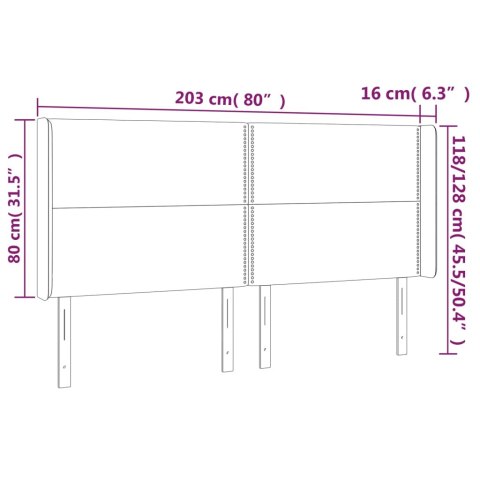 Zagłówek do łóżka z LED, szary, 203x16x118/128cm sztuczna skóra