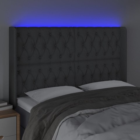 Zagłówek do łóżka z LED, ciemnoszary, 163x16x118/128cm, tkanina