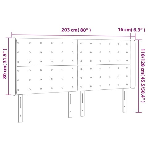 Zagłówek do łóżka z LED, czarny, 203x16x118/128 cm, aksamit