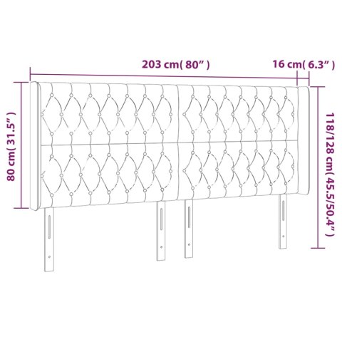 Zagłówek do łóżka z LED, różowy, 203x16x118/128 cm, aksamit