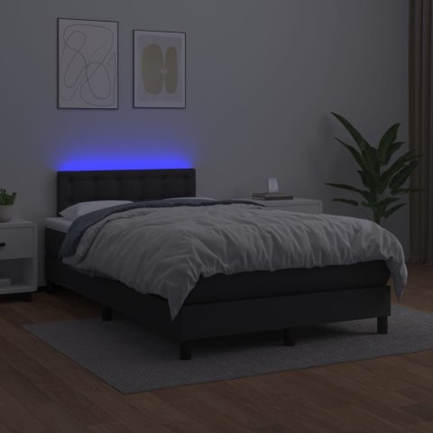 Łóżko kontynentalne z materacem i LED czarna ekoskóra 120x200cm