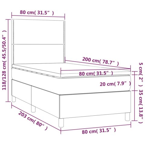 Łóżko kontynentalne z materacem i LED czarna ekoskóra 80x200 cm