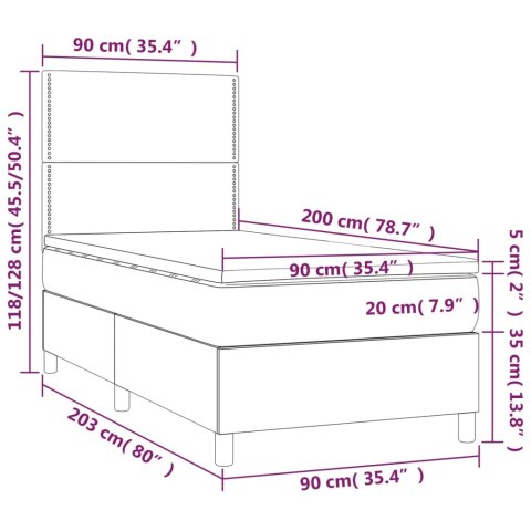 Łóżko kontynentalne z materacem i LED czarna ekoskóra 90x200 cm