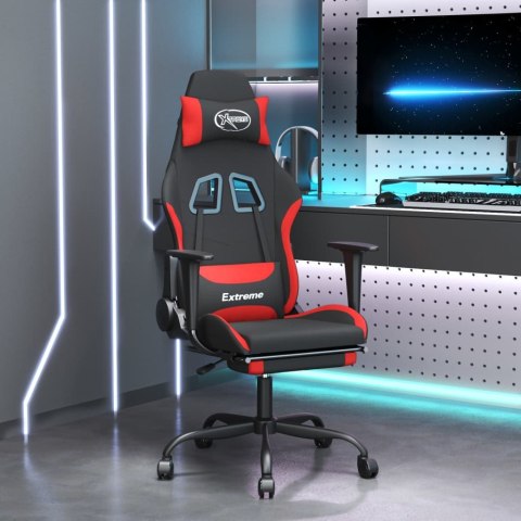Fotel gamingowy z podnóżkiem, czarno-czerwony, tkanina