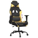 Fotel gamingowy z podnóżkiem, czarno-złoty, sztuczna skóra