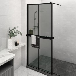 Ścianka prysznicowa z półką, czarna, 100x195 cm ESG i aluminium