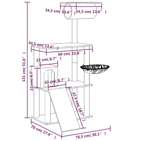 Drapak dla kota z sizalowymi słupkami, kremowy, 131 cm