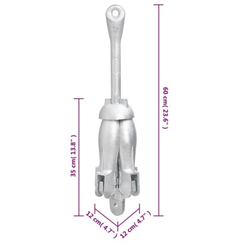 Składana kotwa, srebrna, 8 kg, żeliwo ciągliwe