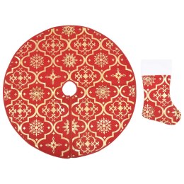 Luksusowa osłona pod choinkę ze skarpetą, czerwona, 90 cm