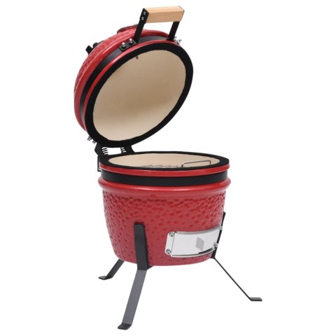 Ceramiczny grill kamado z wędzarnią, 2-w-1, 56 cm, czerwony