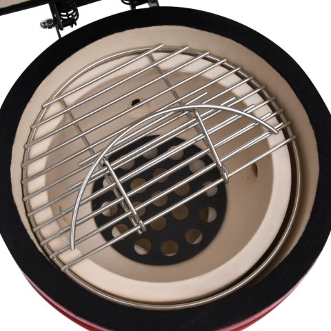 Ceramiczny grill kamado z wędzarnią, 2-w-1, 56 cm, czerwony