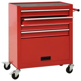 Wózek narzędziowy z 4 szufladami, stalowy, czerwony