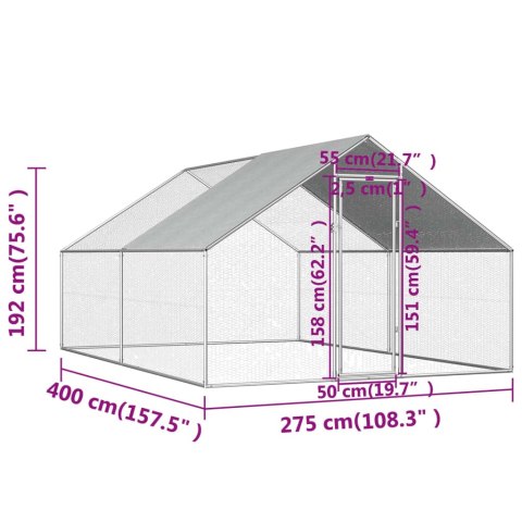 Klatka zewnętrzna dla kurcząt, 2,75x4x1,92 m, stal galwanizowana