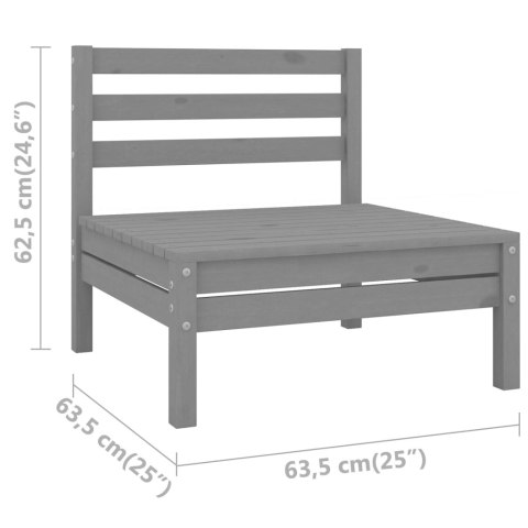 Ogrodowa sofa środkowa, szara, lite drewno sosnowe