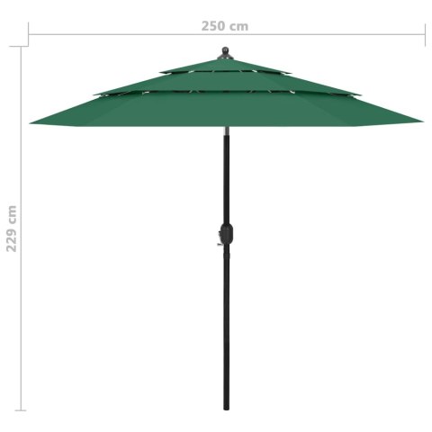 3-poziomowy parasol na aluminiowym słupku, zielony, 2,5 m