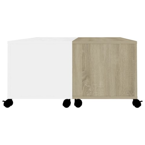 Stolik kawowy, biel i dąb sonoma, 75x75x38 cm, płyta wiórowa