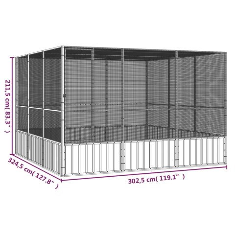 Woliera, antracytowa, 302,5x324,5x211,5 cm, galwanizowana stal