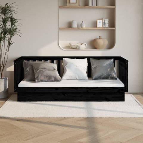 Łóżko dzienne, czarne, 100x200 cm, lite drewno sosnowe