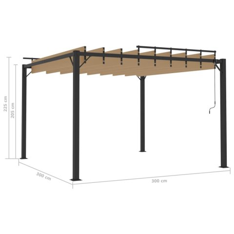 Altana z żaluzjowym dachem 3x3 m, taupe, tkanina i aluminium