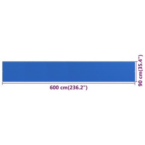 Parawan balkonowy, niebieski, 90x600 cm, HDPE