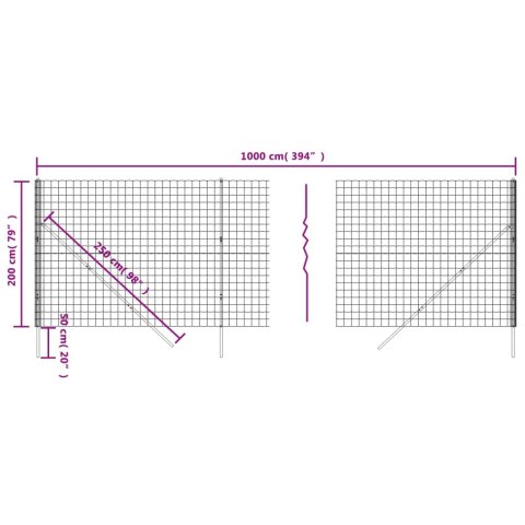 Ogrodzenie z siatki drucianej, antracytowe, 2x10 m