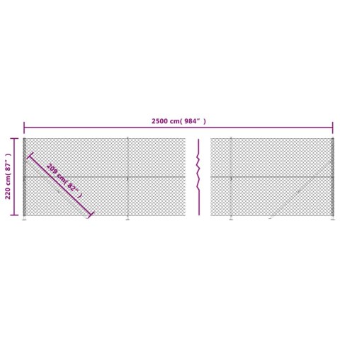 Ogrodzenie z siatki, ze stopami słupków, zielone, 2,2x25 m