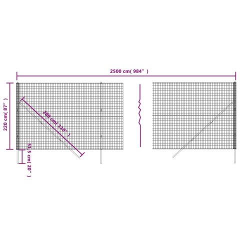 Ogrodzenie z siatki drucianej, antracytowe, 2,2x25 m