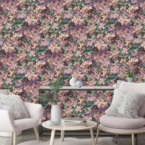 DUTCH WALLCOVERINGS Tapeta w kwiaty, fioletowa