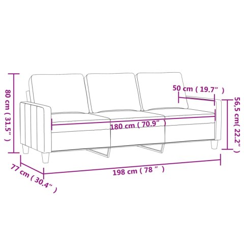 Sofa 3-osobowa, ciemnoszara, 180 cm, obita aksamitem