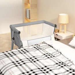 Łóżeczko dziecięce z materacem, jasnoszare, lniana tkanina