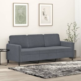 Sofa 3-osobowa, ciemnoszara, 180 cm, obita aksamitem