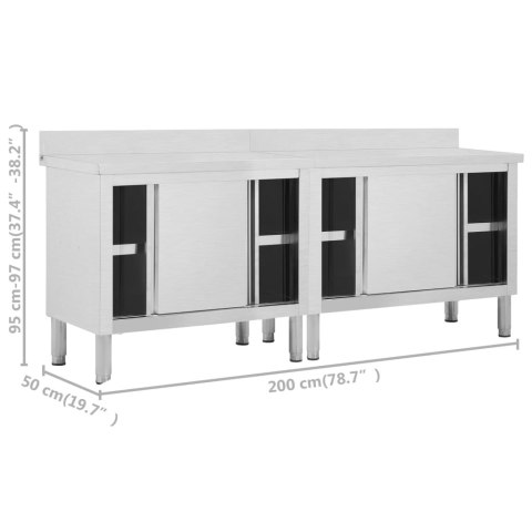 Stoły robocze, przesuwne drzwi 2 szt., 200x50x(95-97) cm, stal