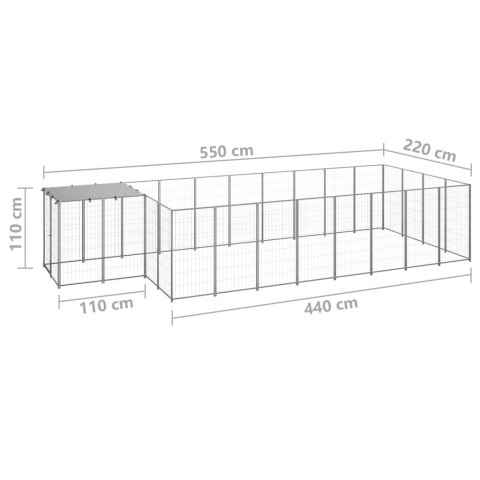 Kojec dla psa, srebrny, 10,89 m², stalowy