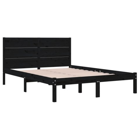 Rama łóżka, czarna, lite drewno sosnowe, 140x190 cm