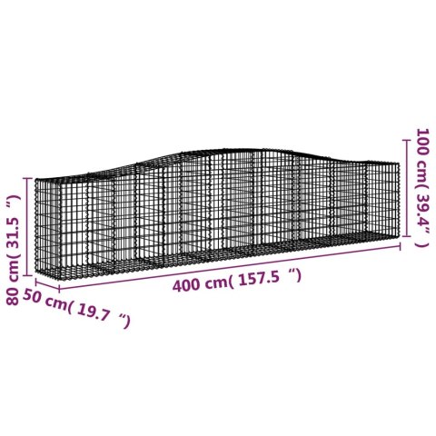 Kosze gabionowe, 5 szt, 400x50x80/100 cm, galwanizowane żelazo