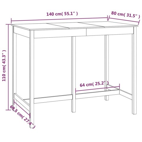 Stolik barowy, 140x80x110 cm, lite drewno sosnowe