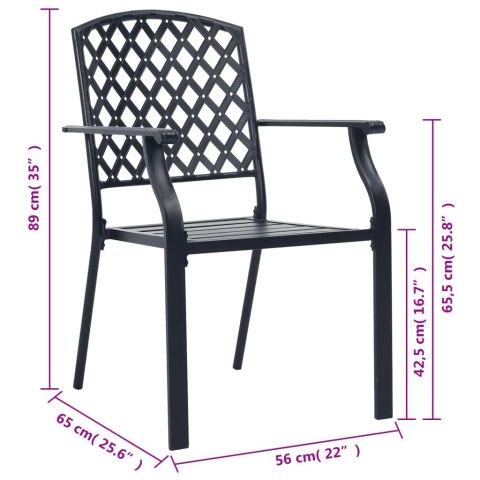 Krzesła ogrodowe, sztaplowane, 2 szt., stalowe, czarne