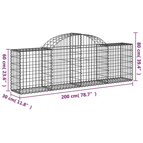 Kosze gabionowe, 9 szt, 200x30x60/80 cm, galwanizowane żelazo