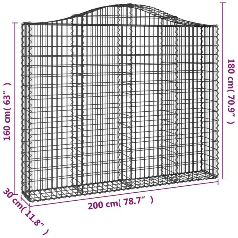 Kosze gabionowe, 3 szt, 200x30x160/180 cm, galwanizowane żelazo