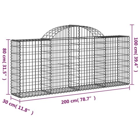 Kosze gabionowe, 30 szt, 200x30x80/100 cm, galwanizowane żelazo