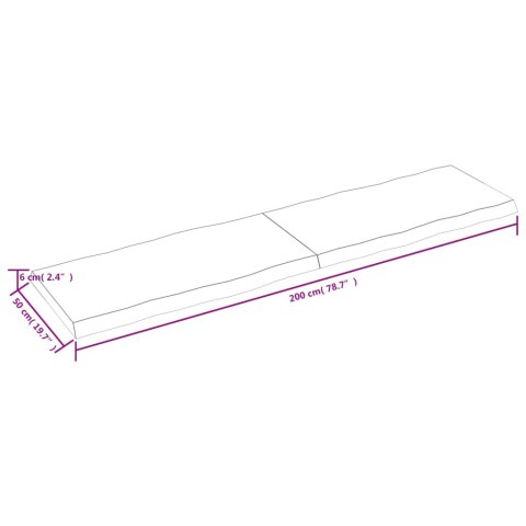 Blat, ciemnobrązowy 200x50x(2-6)cm drewno z naturalną krawędzią