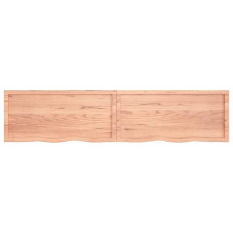 Półka, brązowa, 220x50x(2-6) cm, lakierowane lite drewno dębowe