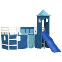 Dziecięce łóżko na antresoli, z wieżą, niebieskie, 80x200 cm