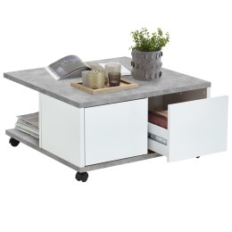 FMD Mobilny stolik kawowy, 70x70x35,5 cm, betonowy i błyszcząca biel