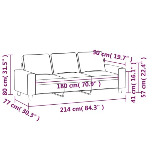 Sofa 3-osobowa, kolor taupe, 180 cm, tapicerowana tkaniną