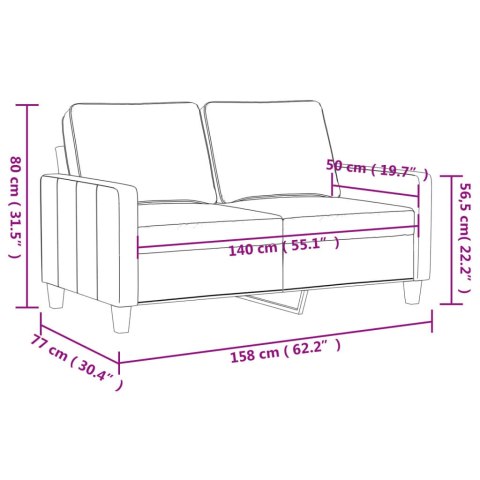 Sofa 2-osobowa, kremowy, 140 cm, tapicerowana aksamitem